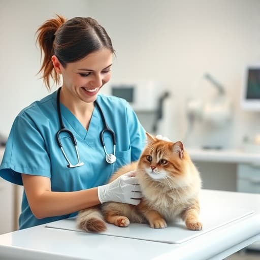 Caring Paws veterinary technician performing cat wellness exam