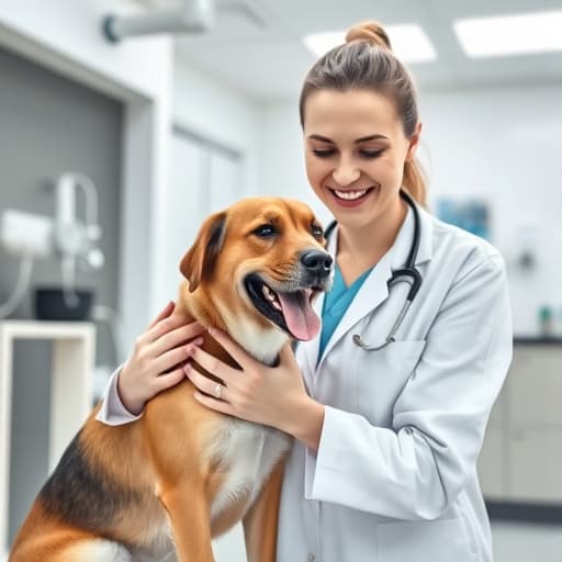 Caring Paws veterinarian gently examining a dog