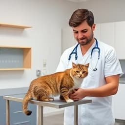 Caring veterinarian examining cat in Brentwood clinic
