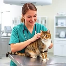 Caring veterinarian examining cat at Caring Paws Veterinary Clinic Nashville