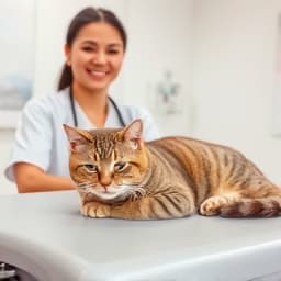 Cat receiving gentle wellness exam at Caring Paws Veterinary Clinic