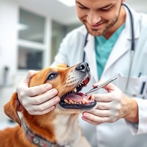 Veterinarian examining dog