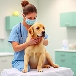 Veterinarian administering vaccination to a dog at Caring Paws