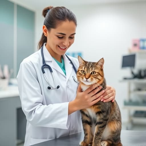 Gentle veterinary examination of cat at Caring Paws