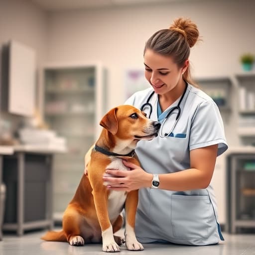 Caring veterinarian examining dog in Franklin TN clinic