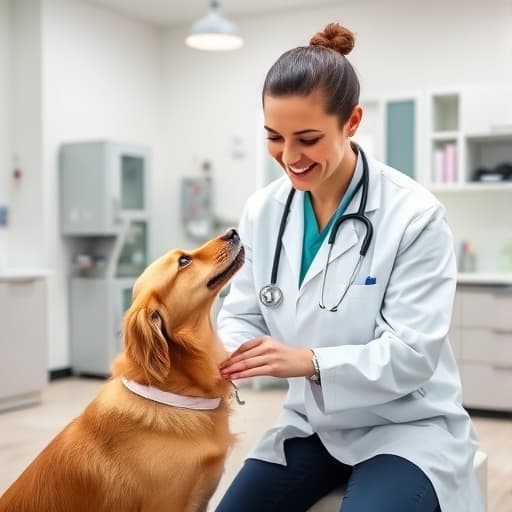 Caring veterinarian examining dog in Nashville clinic