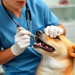 Veterinarian performing dental cleaning on a pet at Caring Paws Veterinary Clinic