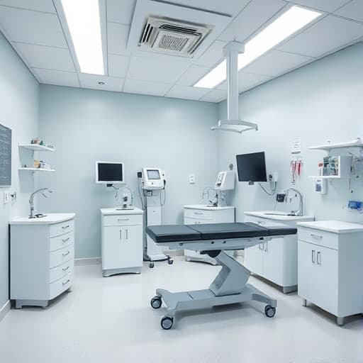 Modern veterinary examination room at Caring Paws Clinic
