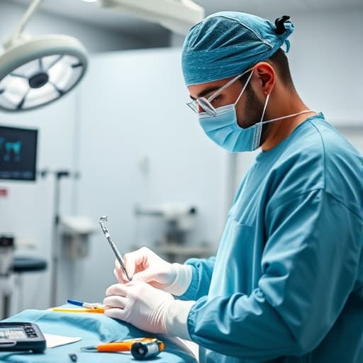 Veterinary surgeon performing procedure at Caring Paws Veterinary Clinic